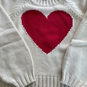 GAP Cream and Red Crew Neck Sweater with Heart Design